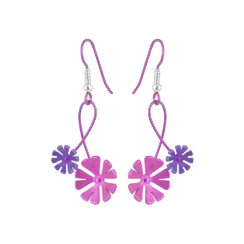 Double Ten Petal Pink Flower Drop Earrings